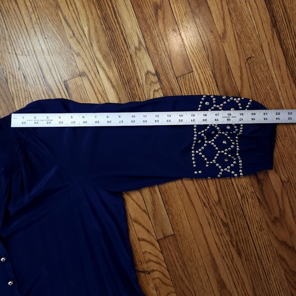 Lilly Pulitzer Womens Silk Navy Blue Gold Studded Dress Size L - Picture 9 of 10